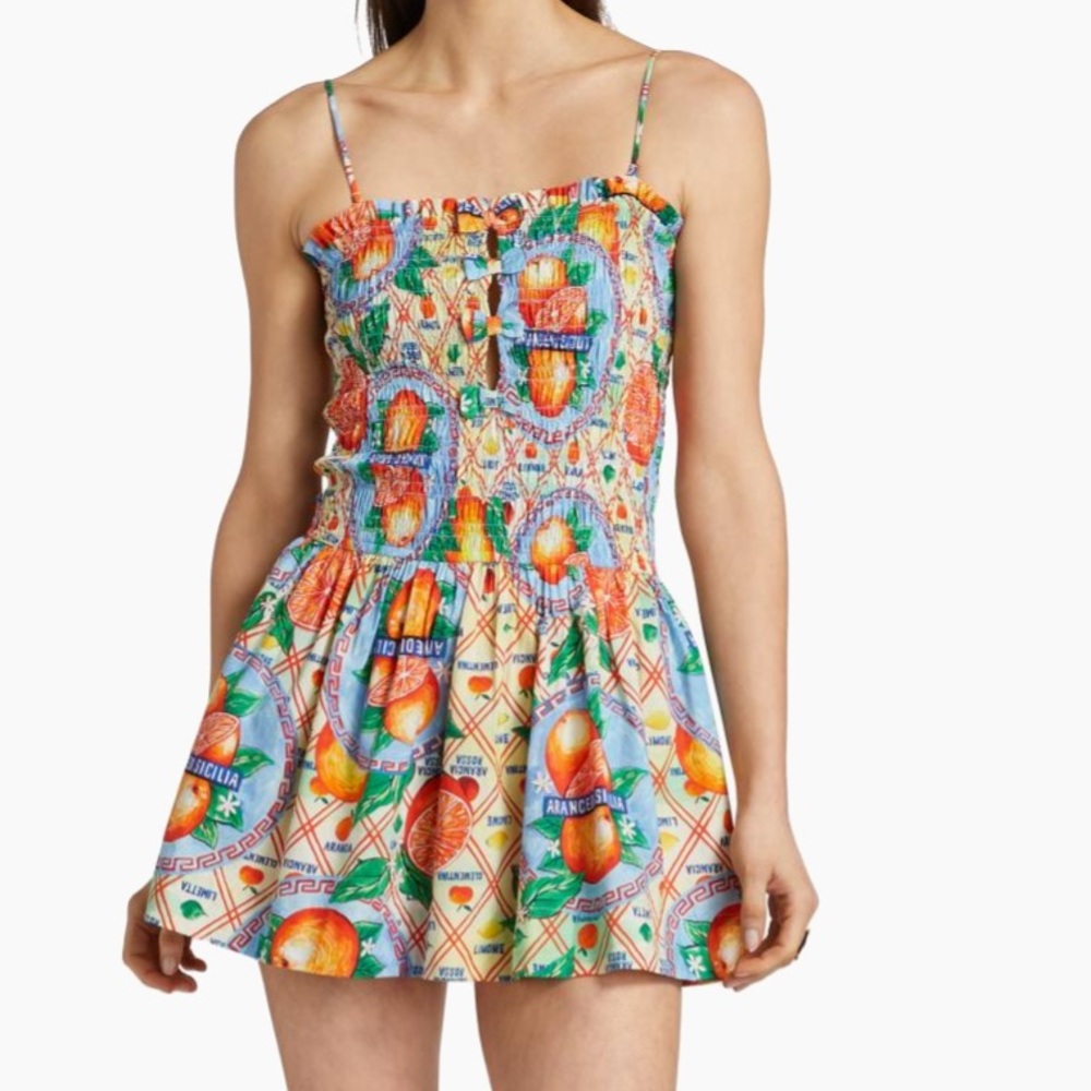 Mini Sundress with Vibrant Citrus Print - Blue & Orange